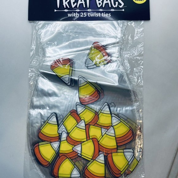 25 Count Halloween Holiday Party Treat Bags With Ties Candy Corn Clear Design - Picture 7 of 7